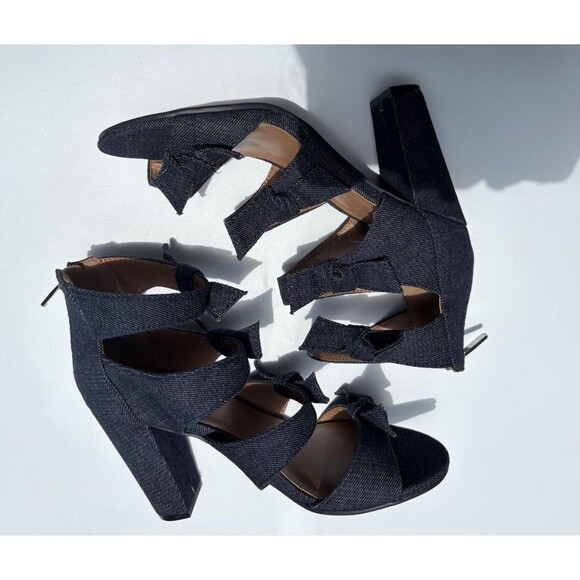 Indigo Rd Denim Bow Heel Sandals Women’s Size 7M Blue Open Toe Summer Shoes - Picture 6 of 9
